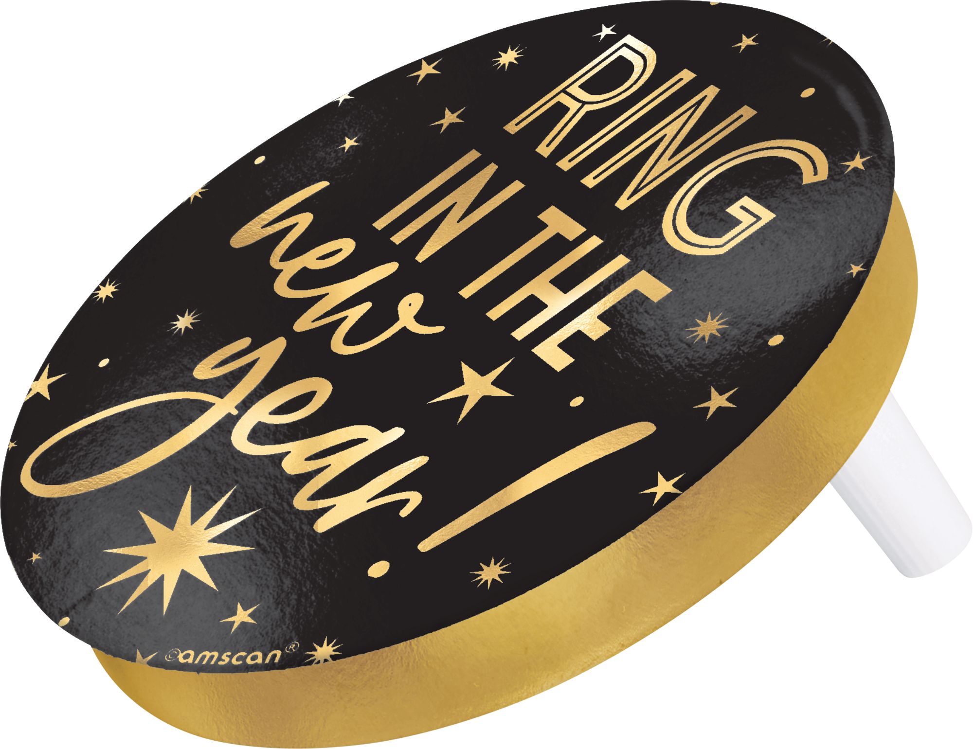 "NYE" Spinner Noisemakers, Black/Gold, 3-pk, for New Year's Eve Front_Angled_Left