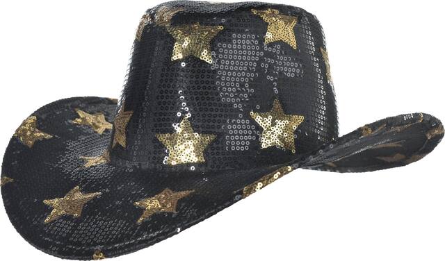 Sequin Gold Stars Cowboy Hat Front_Angled_Left