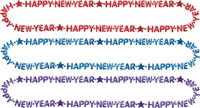 Blue, Purple, & Red Happy New Year Bead Necklaces, 3-pk Overhead_Flat