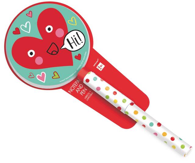 Heart Face Valentine's Day Pen with Notepad Overhead_Flat