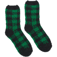 Adult Fuzzy Green Buffalo Plaid Socks Side_Right
