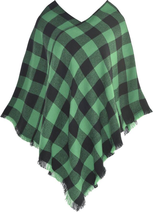 Womens Green Checkered Plaid Poncho Front_Flat
