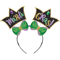 "Mardi Gras" Crown Headband Bopper, Gold/Green/Purple, One Size, for Mardi Gras Front_Flat