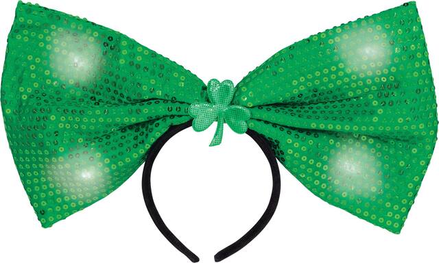Light-Up Giant Green Sequin Bow Headband Front_Flat