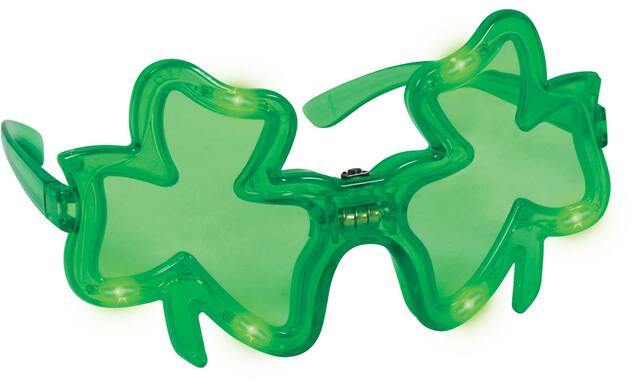 Shamrock Light-Up Wearable Glasses, Green, One Size, Batteries included, for St. Patrick's Day Glasses Front_Angled_Right