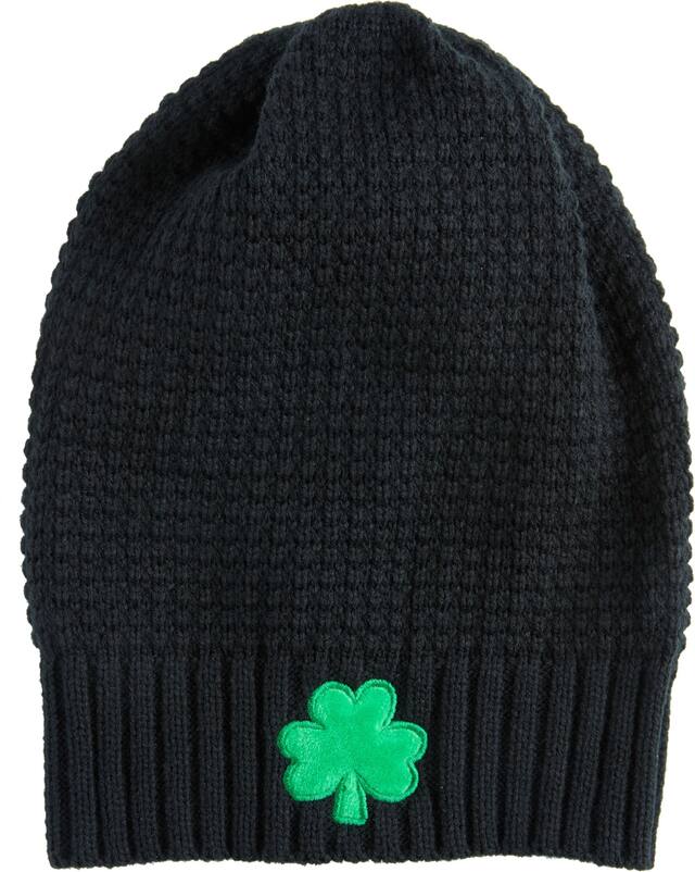 Shamrock Beanie Hat, Black, One Size, for St. Patrick's Day Front_Flat