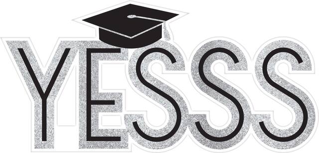 Glitter Silver Yesss Photo Booth Prop Front_Flat