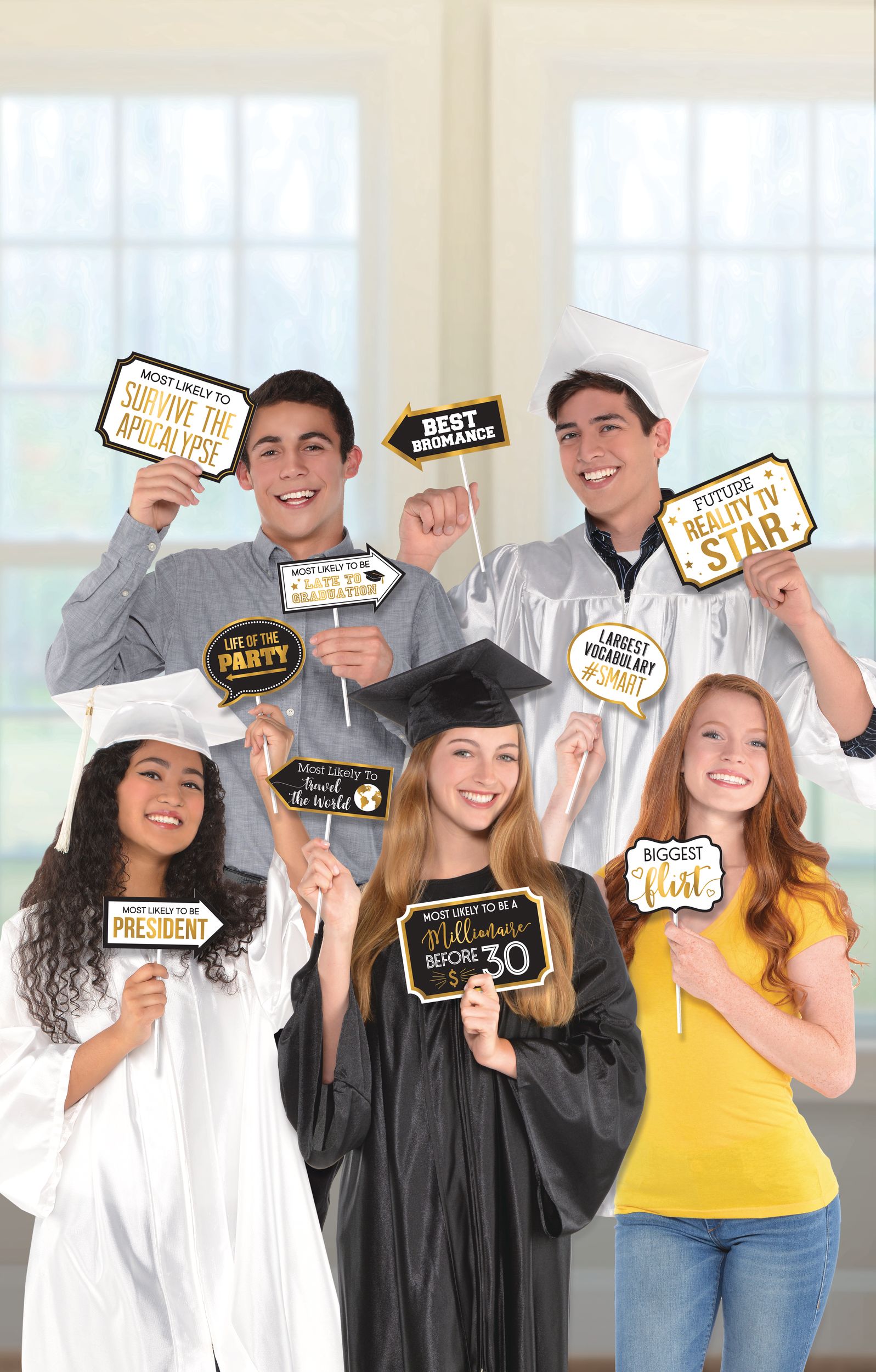 Black & Gold Graduation Photo Booth Props, 13-pc Front_Flat