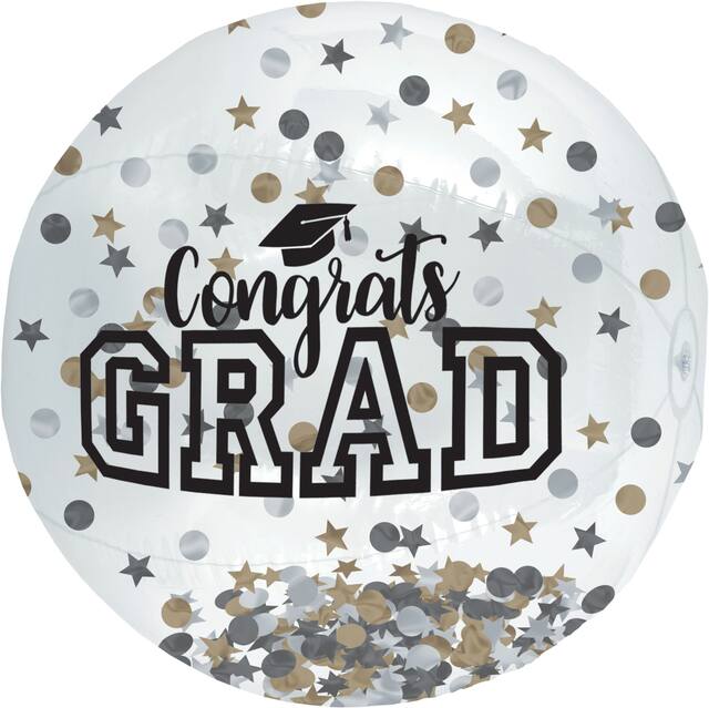 Graduation Confetti Beach Ball, Gold/Silver/Black Front_Flat
