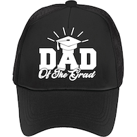 Adult "Dad of the Grad" Baseball Cap Hat Mesh Back, Black, One Size, for Graduation Front_Elevated
