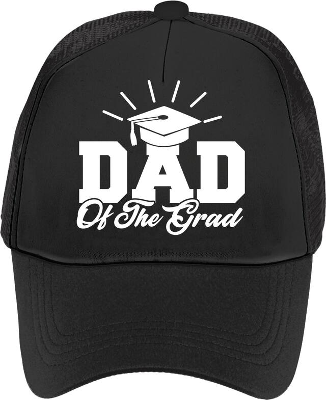 Adult "Dad of the Grad" Baseball Cap Hat Mesh Back, Black, One Size, for Graduation Front_Elevated