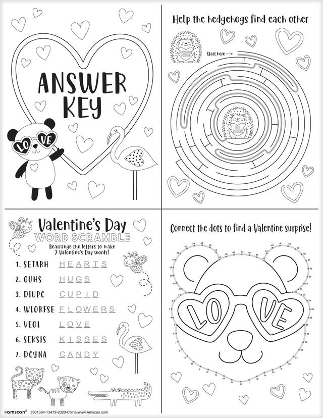 Feuilles d'activités animaux mignons de la Saint-Valentin, paq. 30 Overhead_Flat