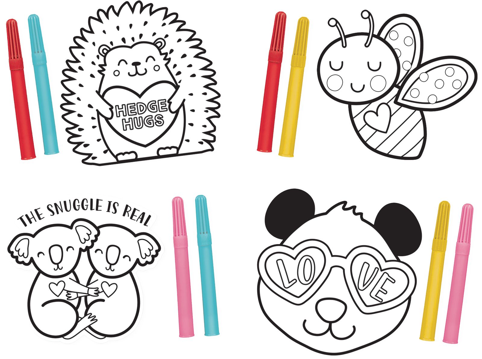 Art fantaisiste animaux mignons de Saint-Valentin, paq. 16 Overhead_Flat