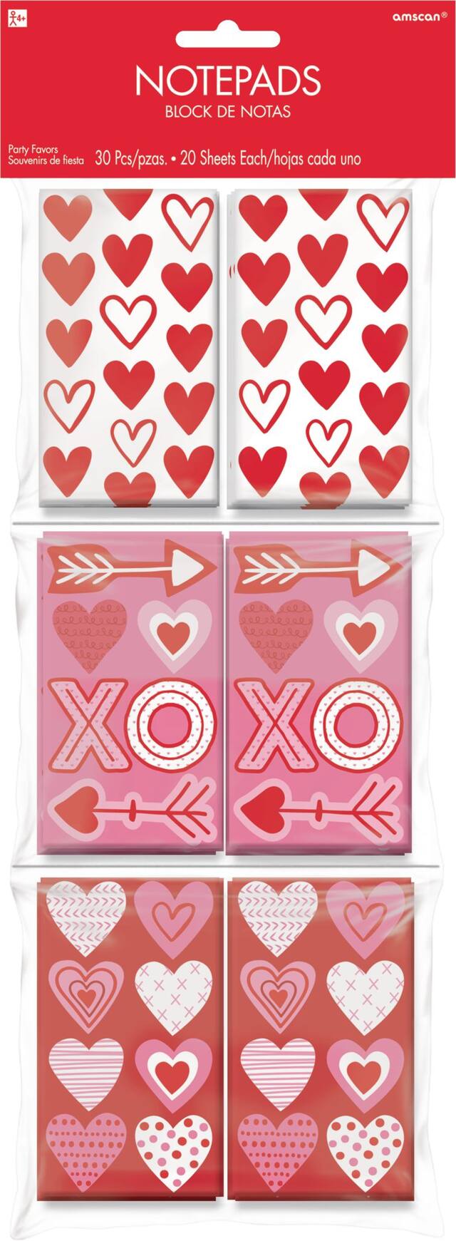 Notepad Books, Red/Pink, Heart, 30-pk, for Valentine's Day Front_Flat