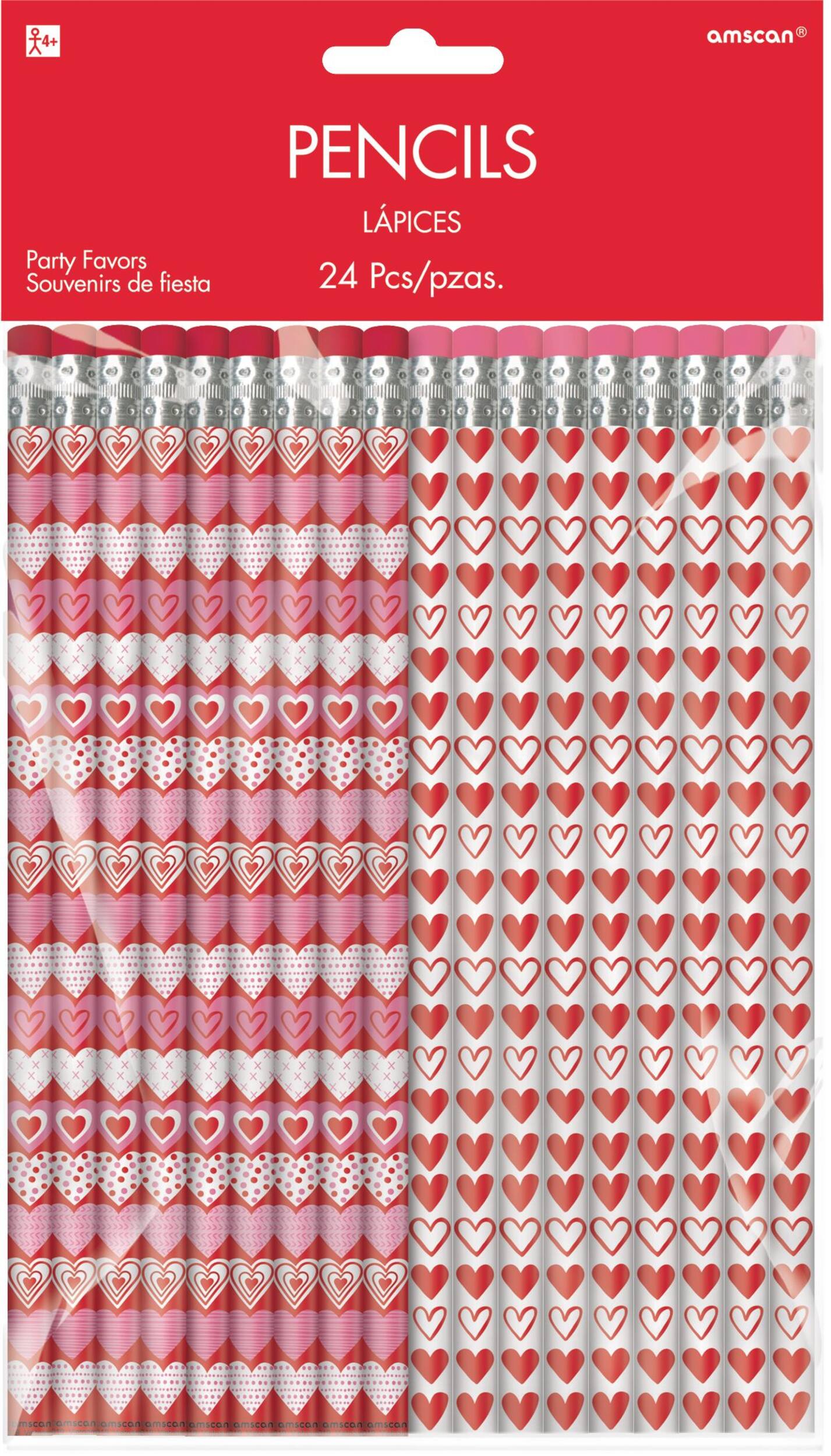 Writing Pencils, Red/White, Heart, 24-pk, for Valentine's Day Front_Flat