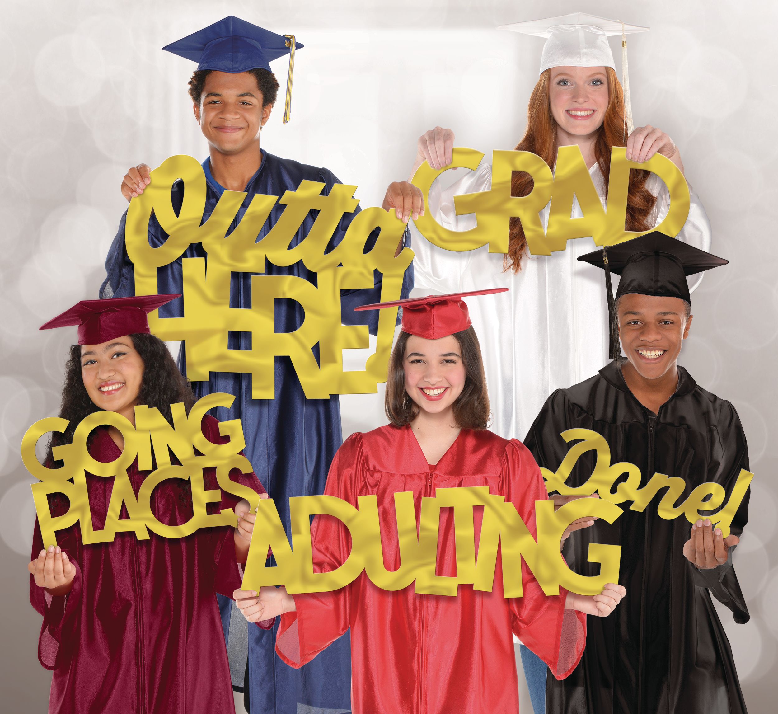 Giant Gold Celebration Phrases Graduation Photo Booth Props, 5-pc Front_Flat