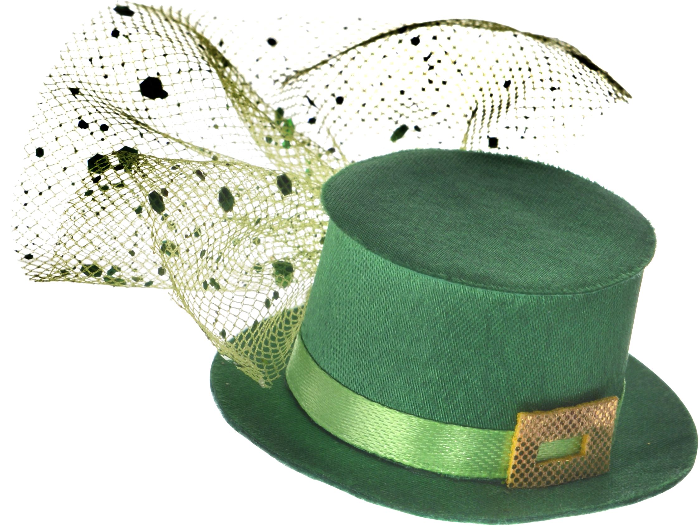St. Patrick's Day Clip-On Leprechaun Mini Top Hat, Green Front_Three_Fourths_Angled_Right