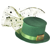 St. Patrick's Day Clip-On Leprechaun Mini Top Hat, Green Front_Three_Fourths_Angled_Right