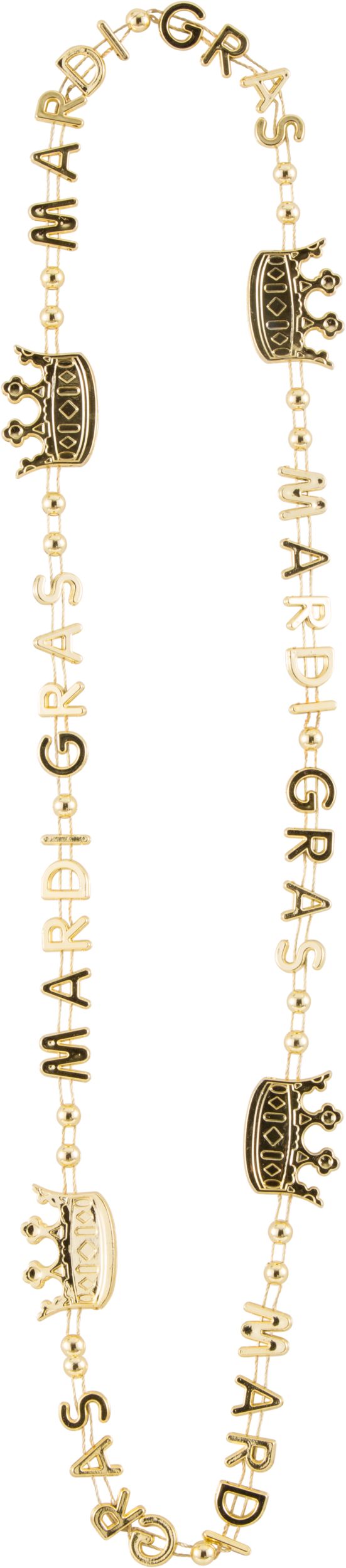 "Mardi Gras" Crown Bead Necklaces, Gold/Green/Purple, One Size, 6-pk, for Mardi Gras Front_Flat