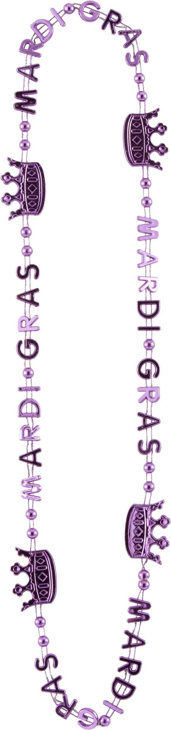 "Mardi Gras" Crown Bead Necklaces, Gold/Green/Purple, One Size, 6-pk, for Mardi Gras Front_Flat