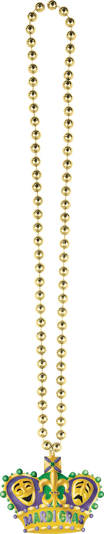 Collier de perles couronne Mardi gras à pendentif or Front_Flat