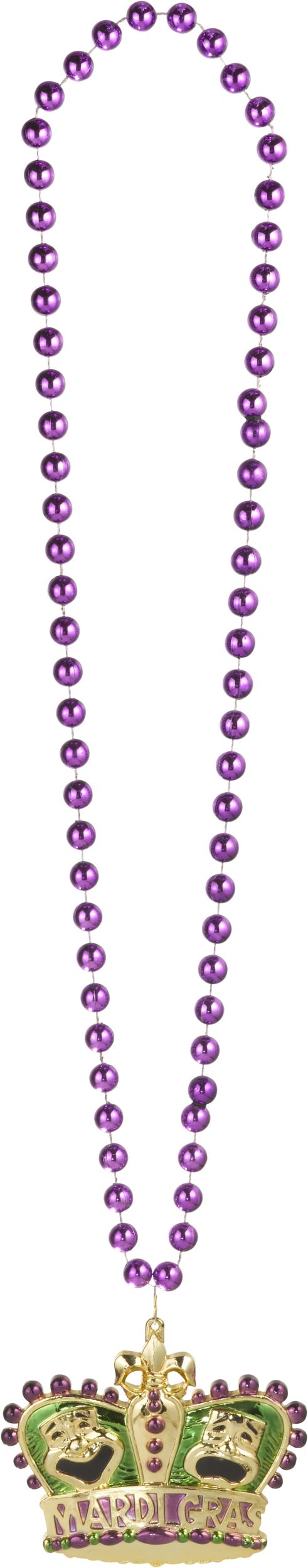 Collier de perles couronne Mardi gras à pendentif or Front_Flat
