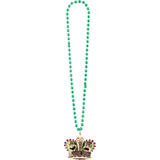 Collier de perles couronne Mardi gras à pendentif or Front_Flat