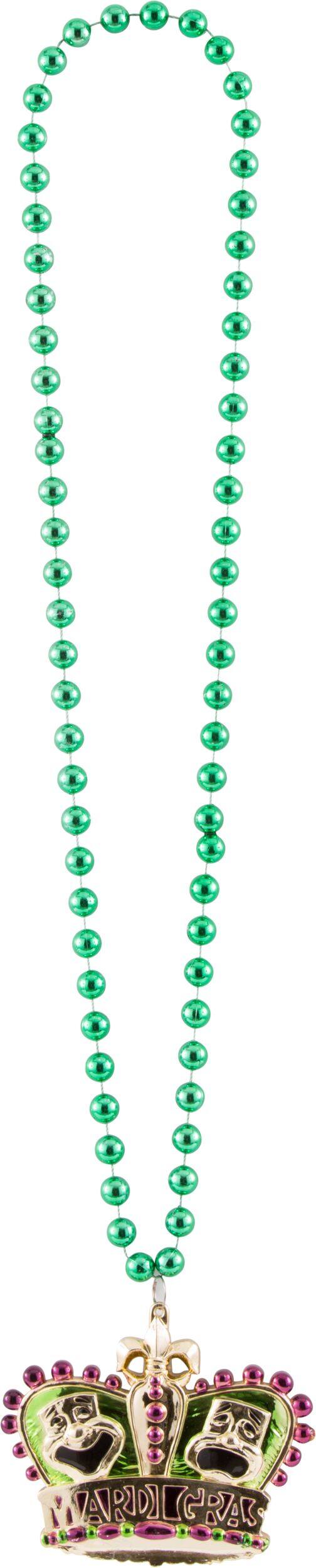 Collier de perles couronne Mardi gras à pendentif or Front_Flat