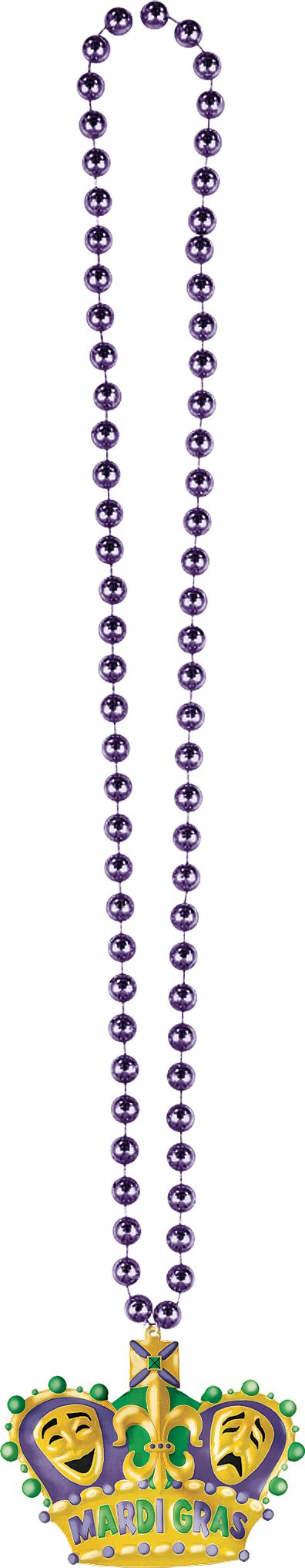 Collier de perles couronne Mardi gras à pendentif or Front_Flat