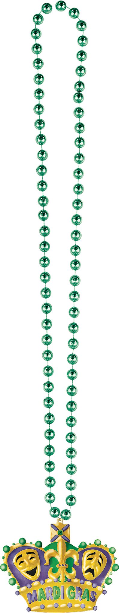 Collier de perles couronne Mardi gras à pendentif or Front_Flat
