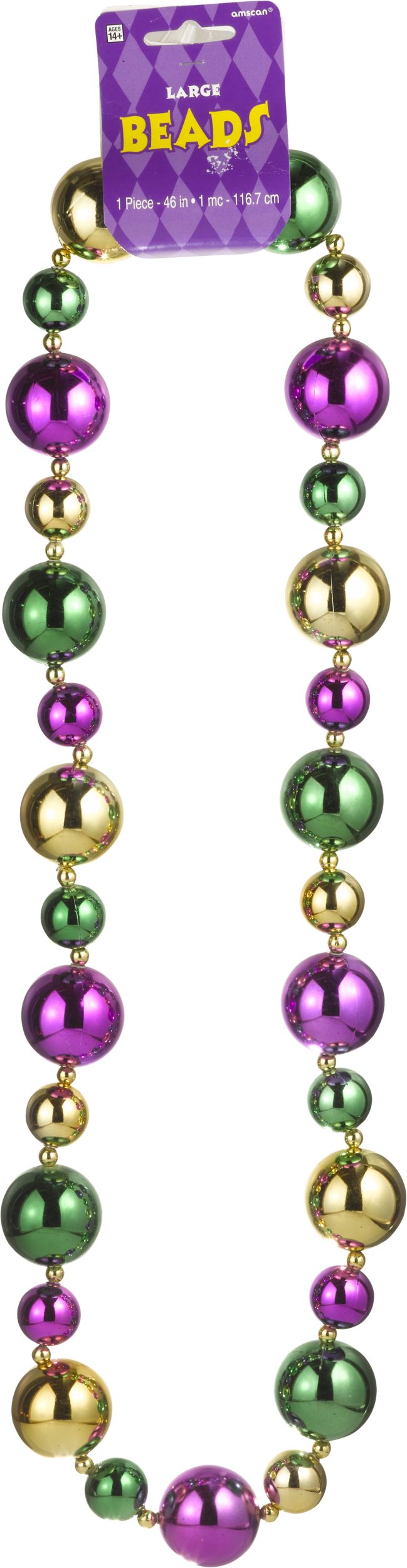 Large Bead Necklaces, Gold/Green/Purple, One Size, for Mardi Gras Front_Flat