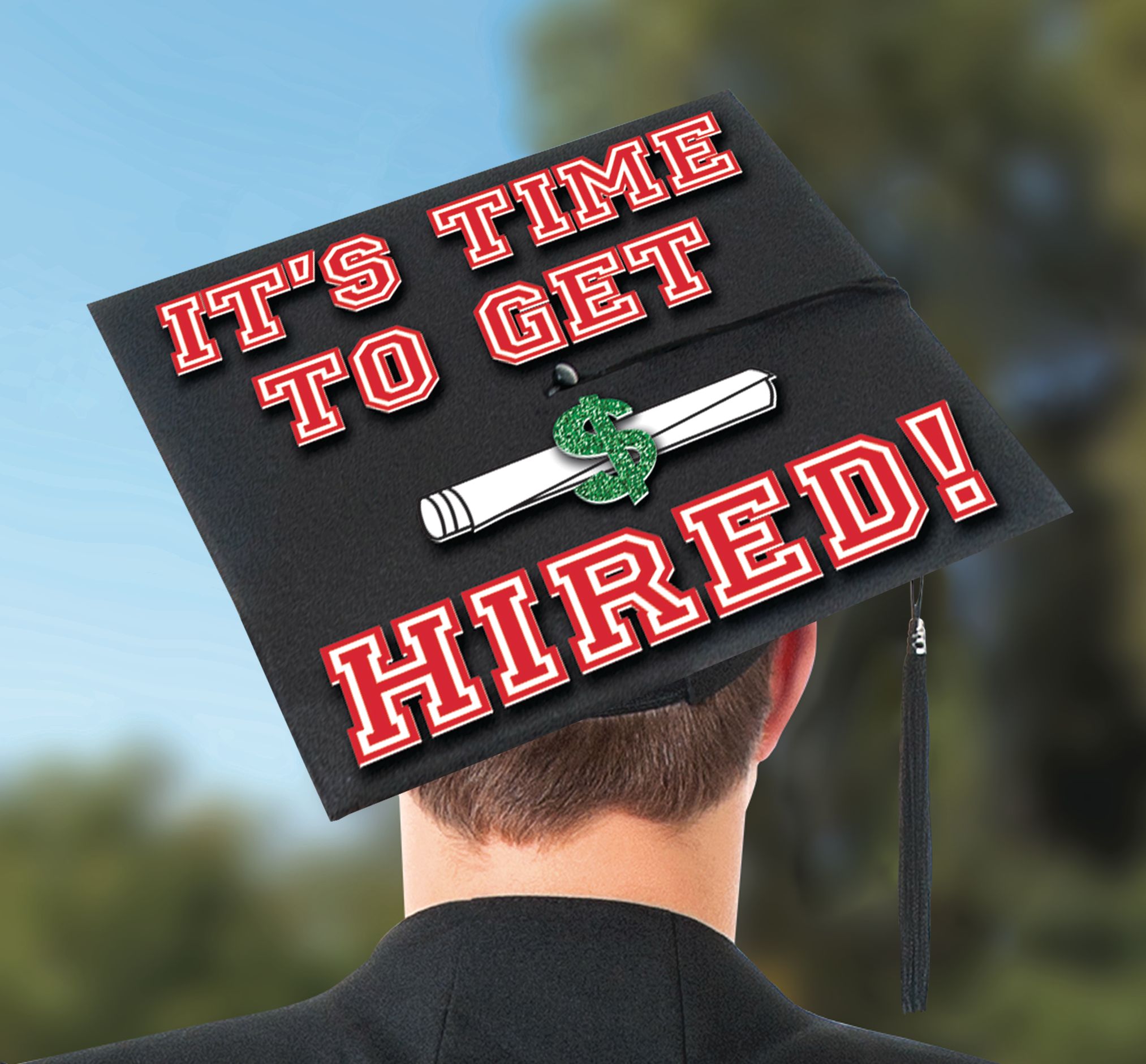 Hired Graduation Cap Decorating Kit Back_Flat