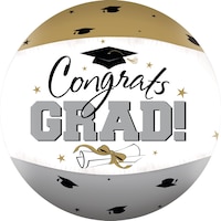 Ballon de plage d'autographes du diplômé noir, or et argent Front_Flat