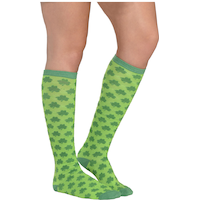 Adult Shamrock Knee-High Wearable St. Patrick's Day Socks, Green, One Size Front_Angled_Right
