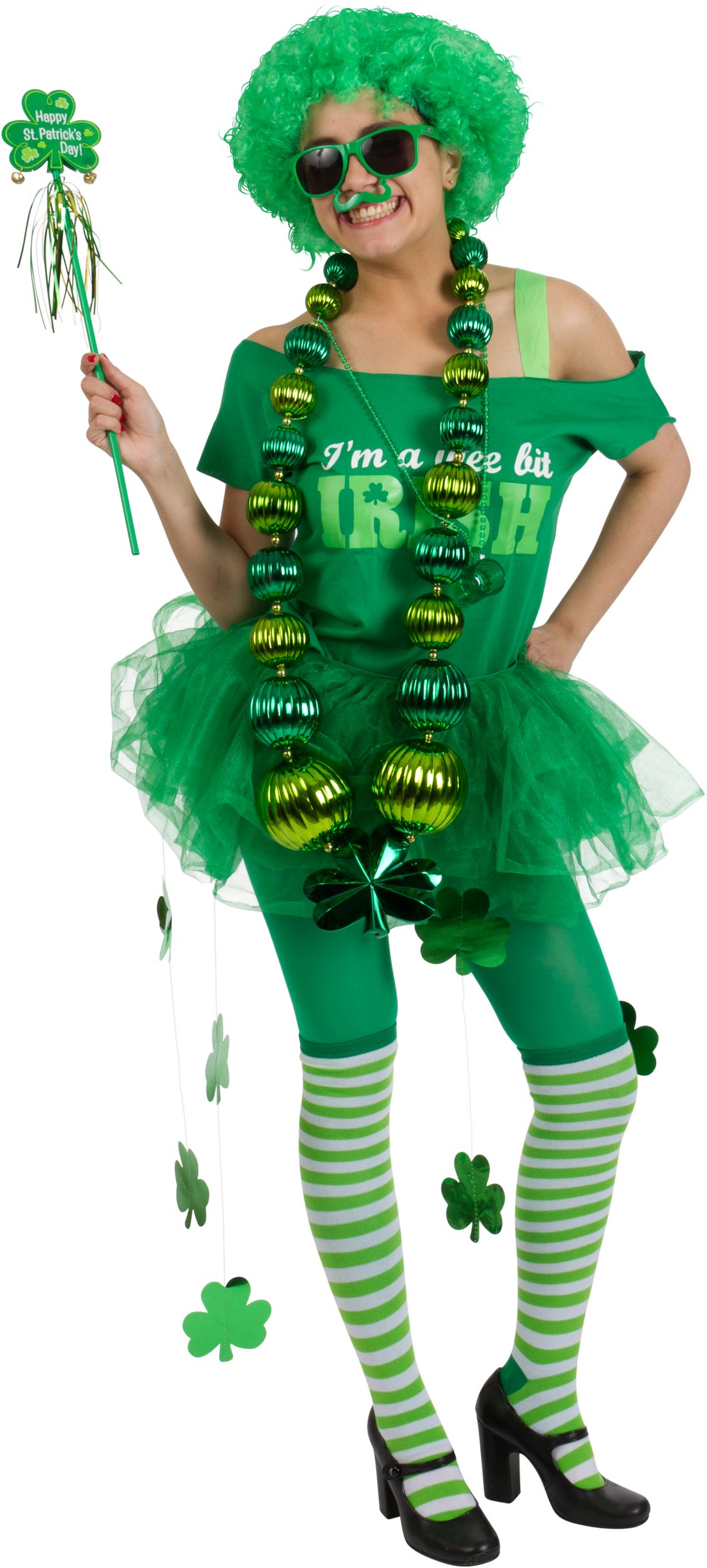 Green & White Striped Knee-High Socks Front_Three_Fourths_Angled_Left