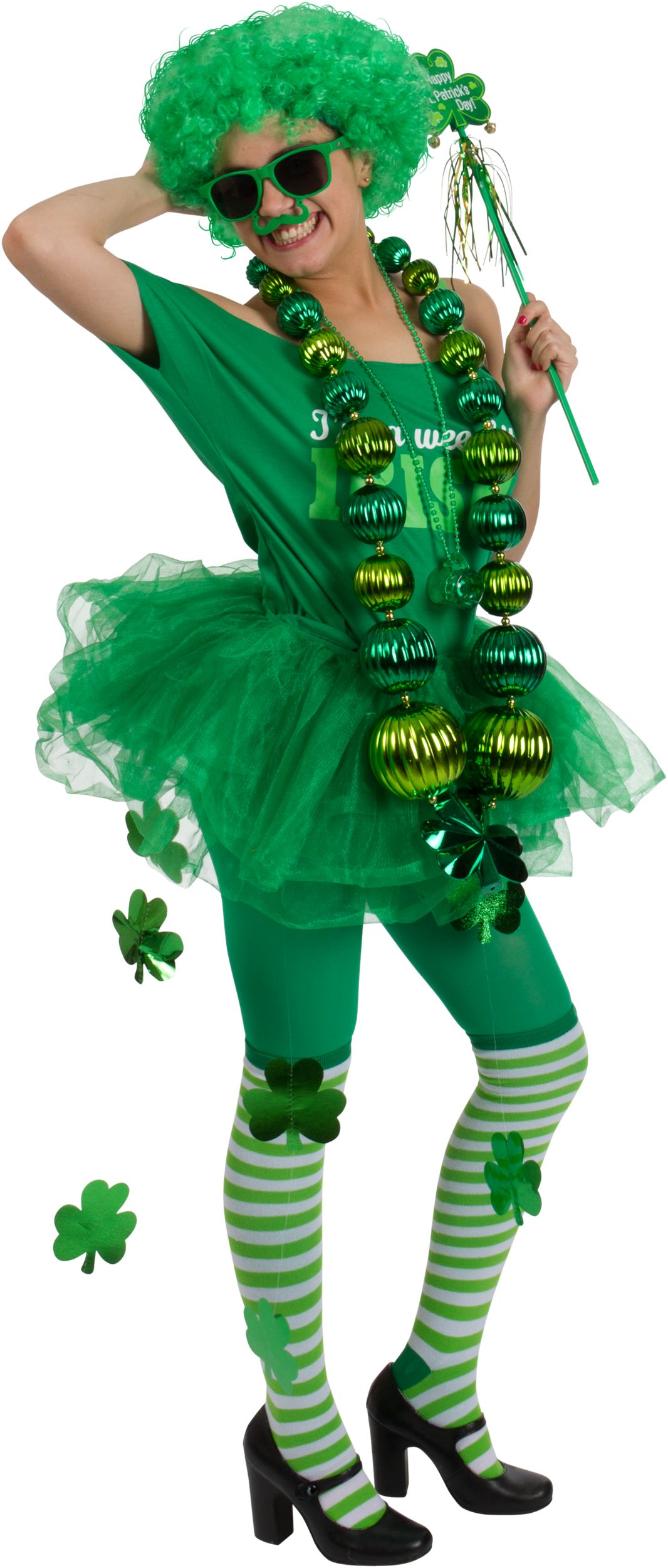 Green & White Striped Knee-High Socks Front_Angled_Right