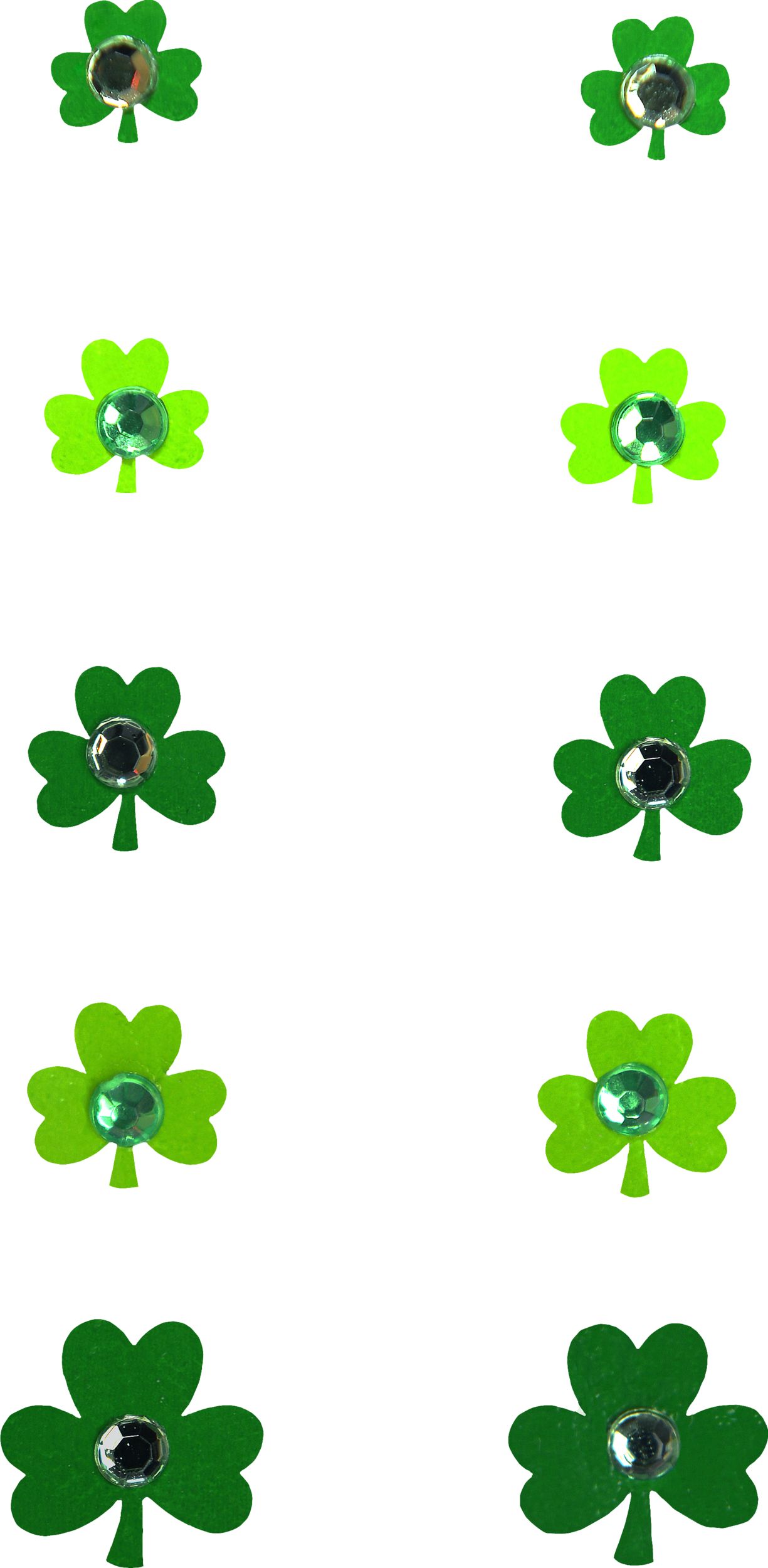 Jewel Shamrock Nail Stickers, Green, 1 Sheet, 10-pk, for St. Patrick's Day Nail Stickers Overhead_Flat