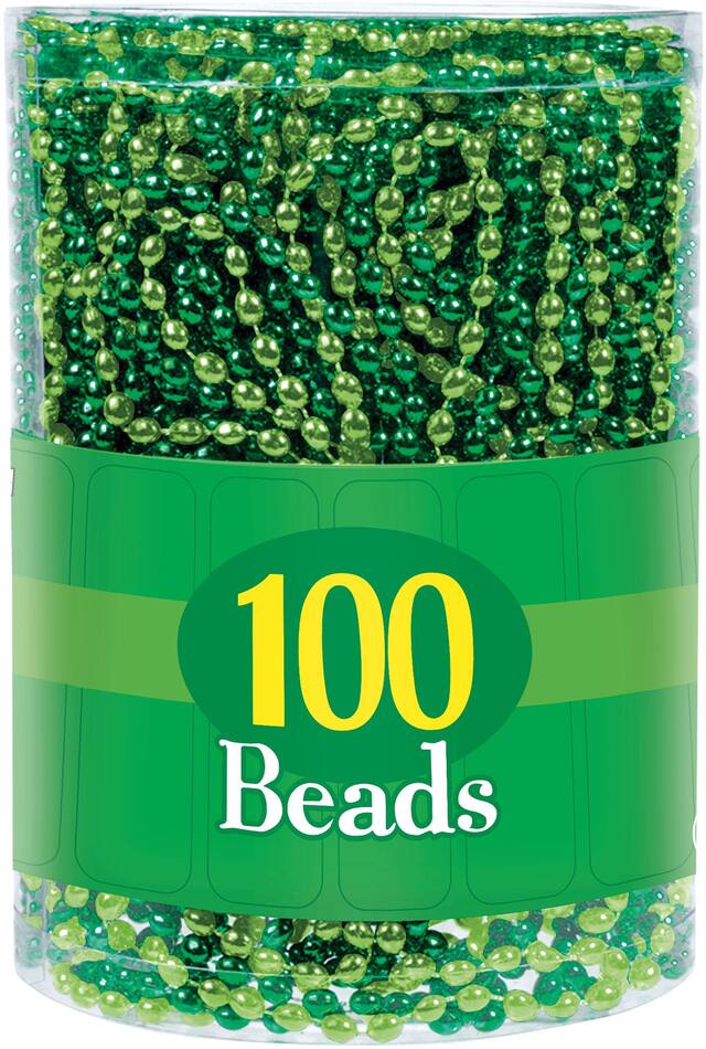Bead Necklaces, Green, One Size, 100-pk, for St. Patrick's Day Front_Flat