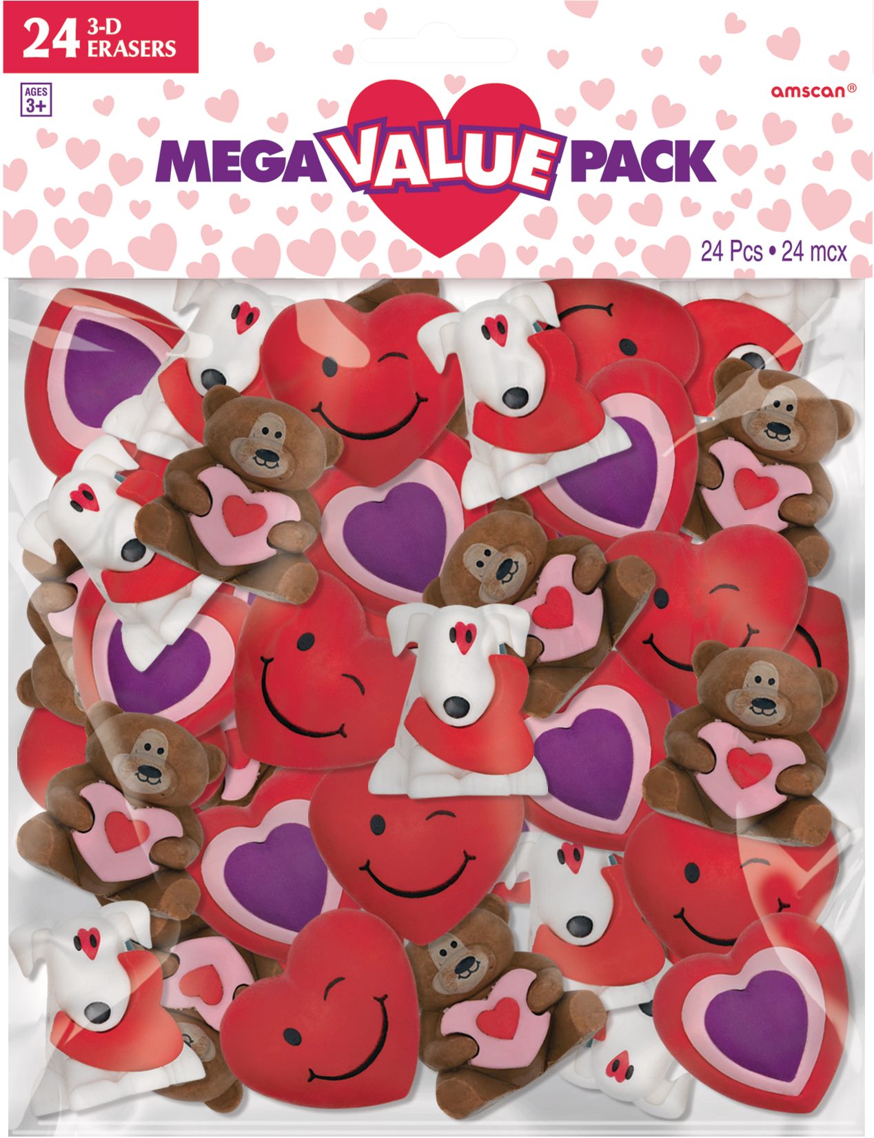 3D Valentine's Day Erasers, 24-pk Front_Flat
