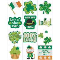 "100% Lucky" Shamrock Glitter Body Jewellery Wearable Stickers, Green/Orange, 24-pk, for St. Patrick's Day Front_Flat