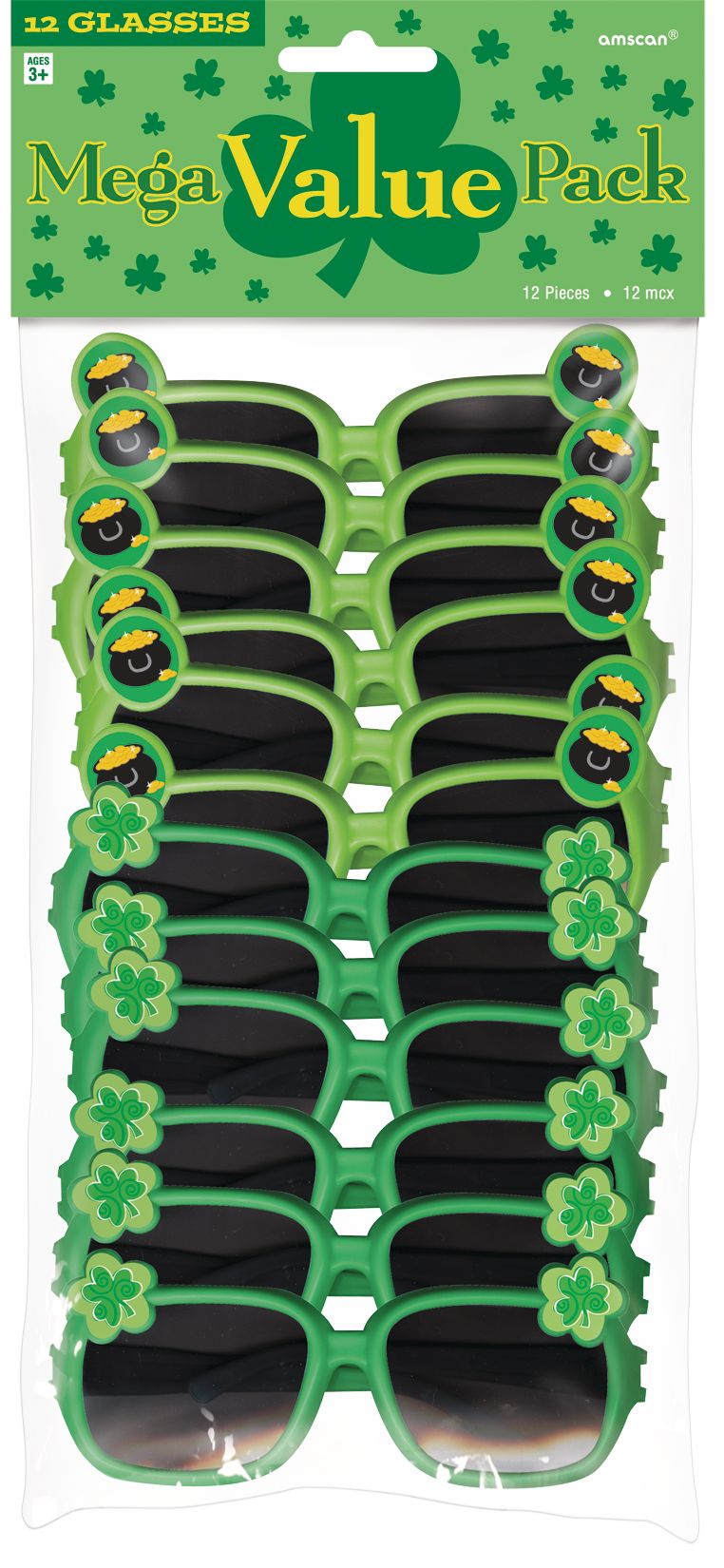 St. Patrick's Day Glasses, 12-pk Front_Flat