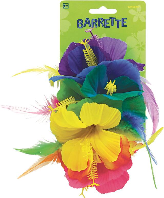 Deluxe Rainbow Hibiscus Barrette Front_Flat