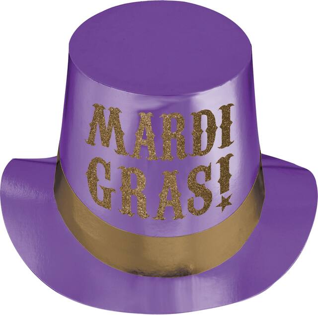 "Mardi Gras" Top Party Hat, Gold/Purple, One Size, for Mardi Gras Front_Elevated