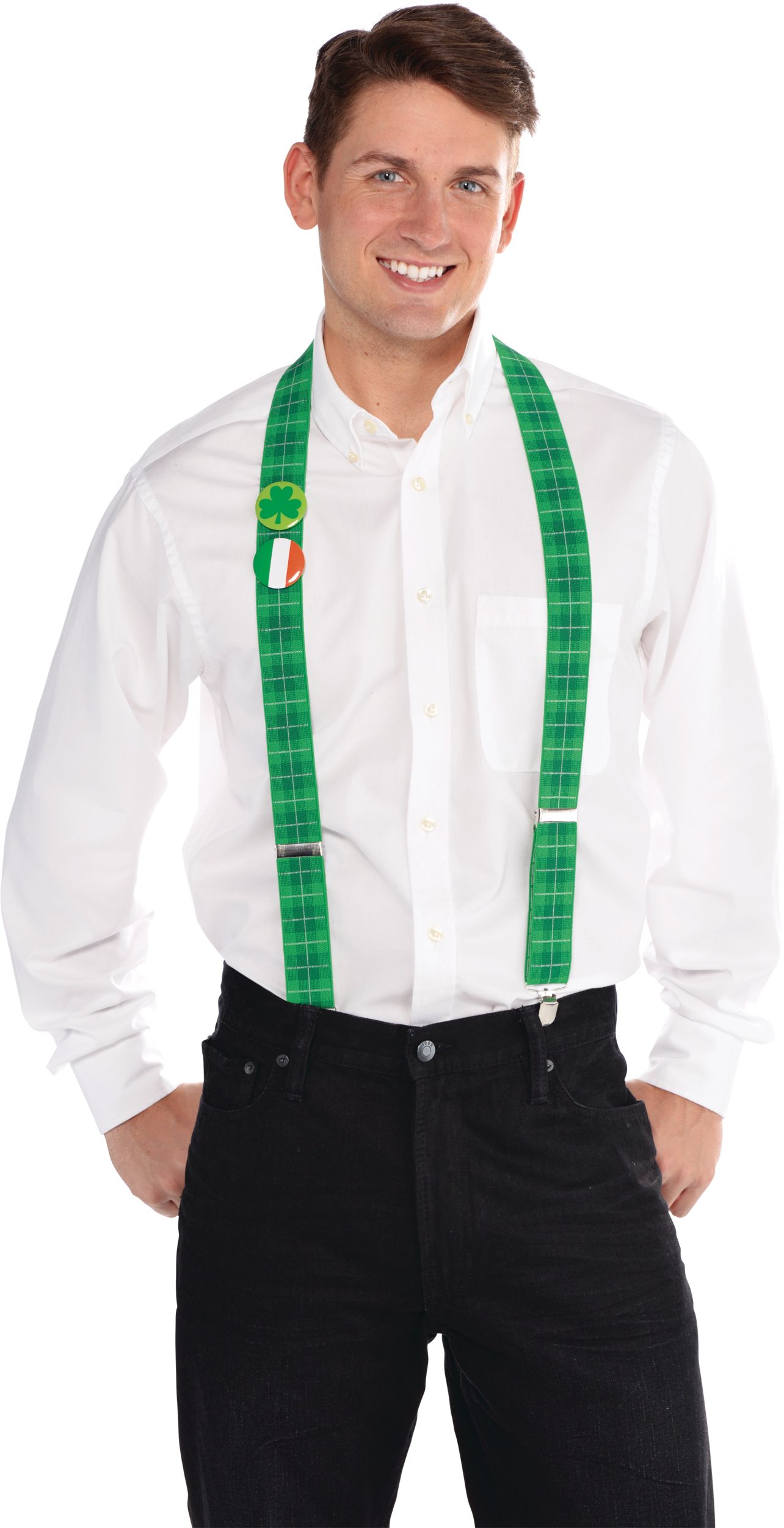Bretelles tartan de la Saint-Patrick, vert Front_Flat