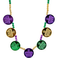 Collier de perles médaillon à pièce du Mardi gras CloseUp