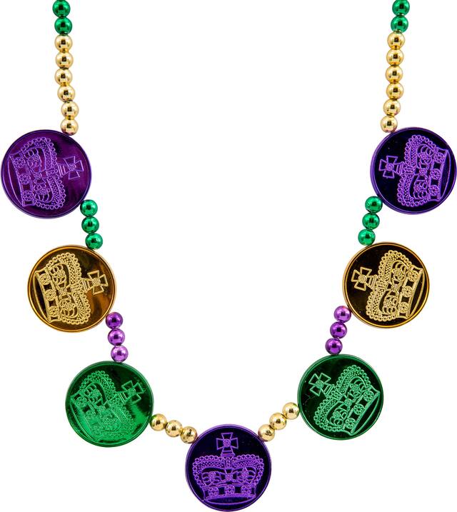 Collier de perles médaillon à pièce du Mardi gras CloseUp