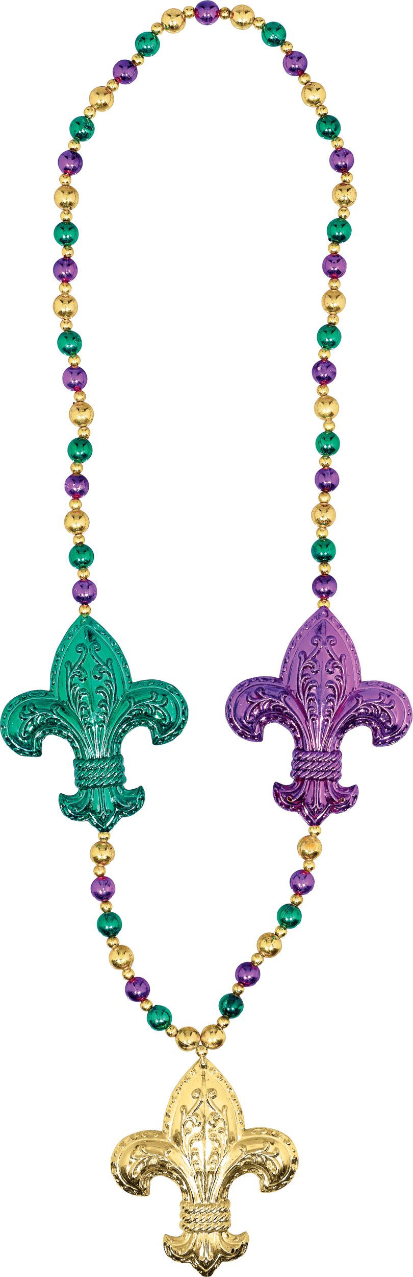 Fleur-de-Lis Bead Necklace, Gold/Green/Purple, One Size, for Mardi Gras Overhead_Flat