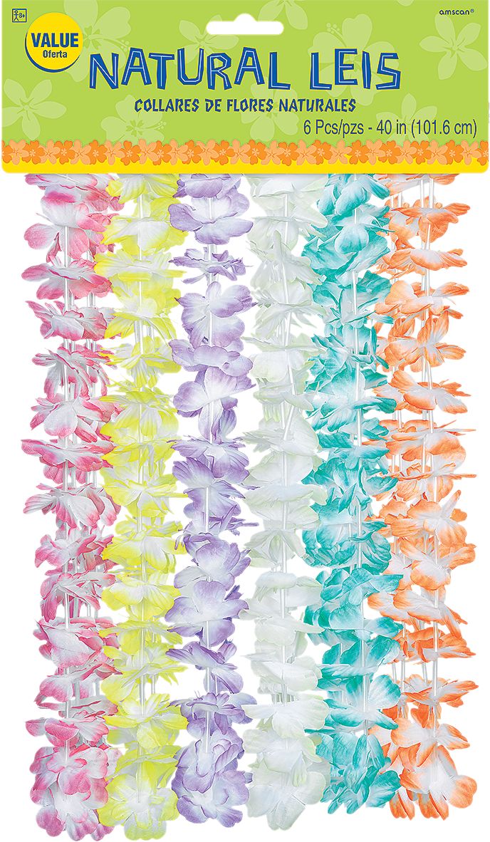 Floral Lei Wearables, Pastel Multi-Coloured, One Size, 6-pk, for Summer Party Front_Flat