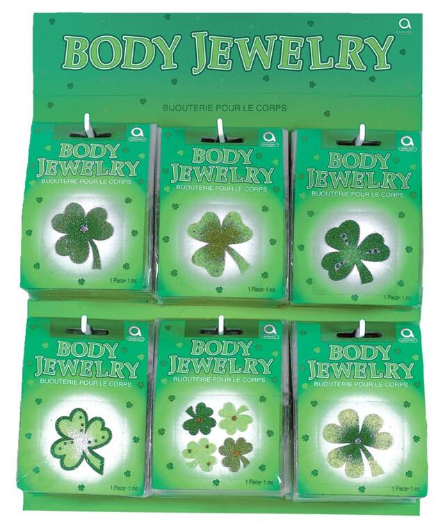 Shamrock Glitter Body Jewellery Wearable Stickers, Green, for St. Patrick's Day Front_Flat