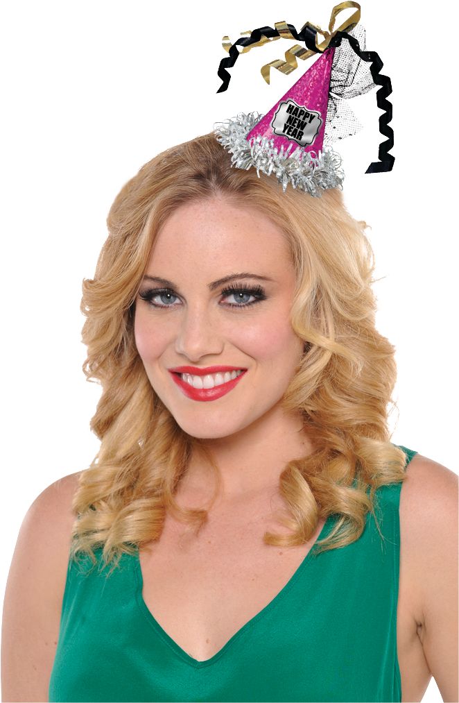 Mini-chapeau de fête du Nouvel An prismatique à pince, rose Front_Flat